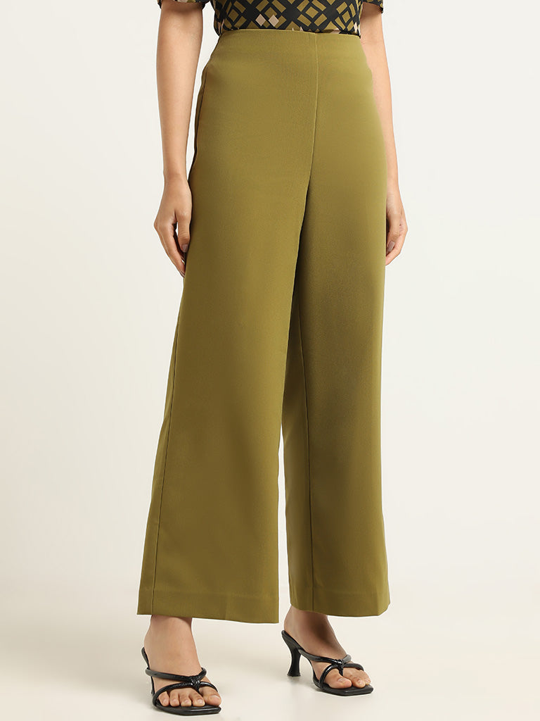 Olive viscose womens pants | womens casual wear loose fit viscose womens  pants